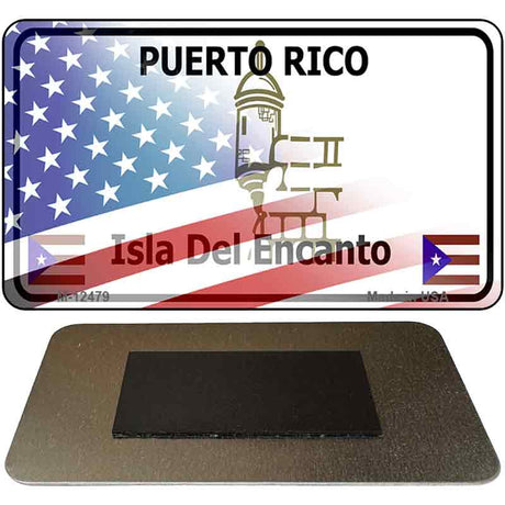 Puerto Rico with American Flag Novelty Metal Magnet M-12479