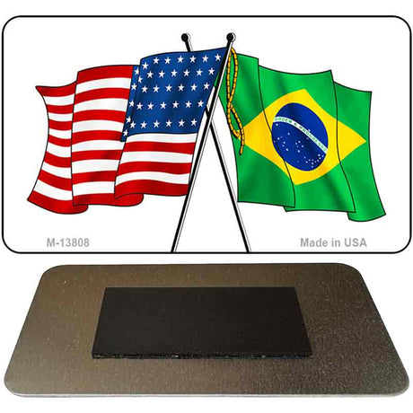 Brazil USA Crossed Flags Novelty Metal Magnet