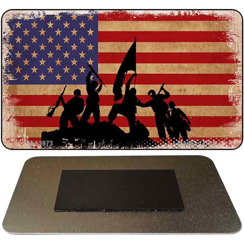 Grunge American Flag with Soldiers Novelty Metal Magnet