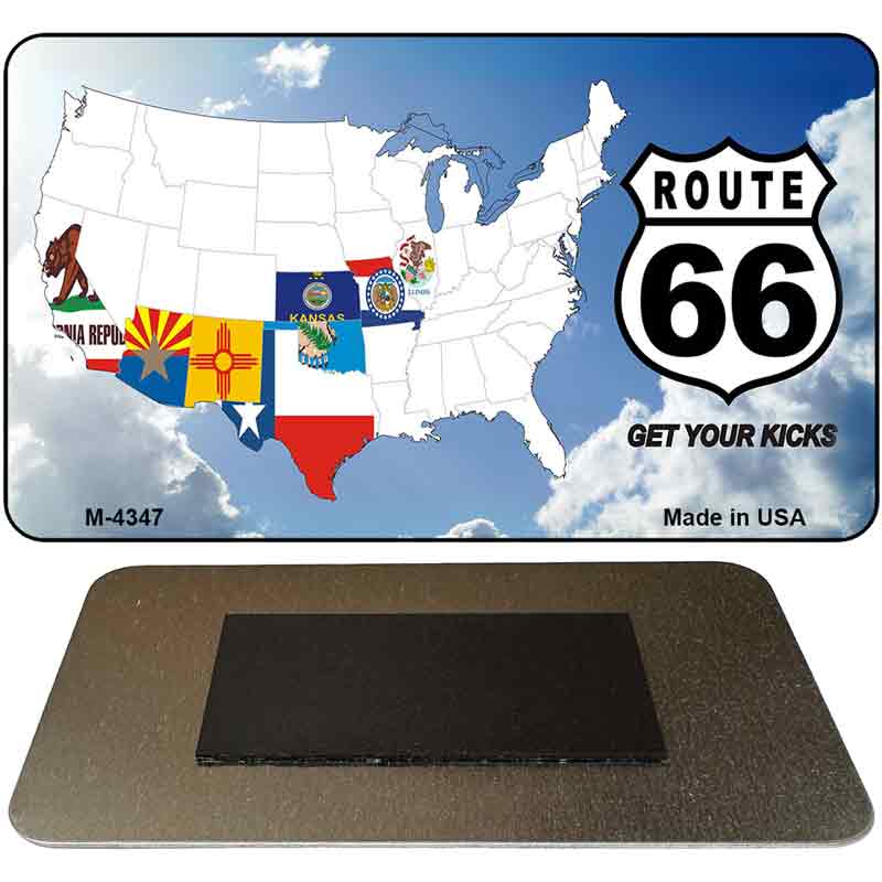 Route 66 Eight Flags With Clouds Novelty Metal Magnet M-4347