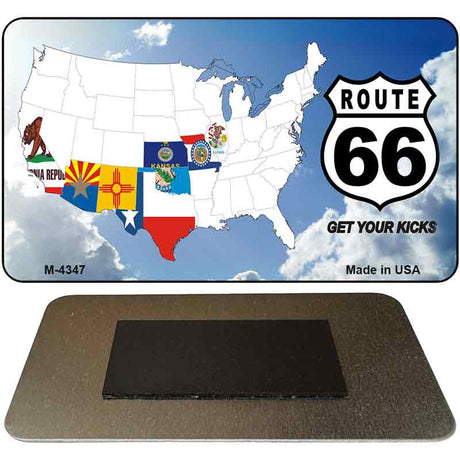 Route 66 Eight Flags With Clouds Novelty Metal Magnet M-4347