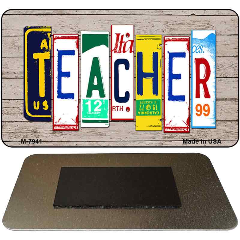 Teacher Wood Cut Letter Novelty Metal Magnet M-7941