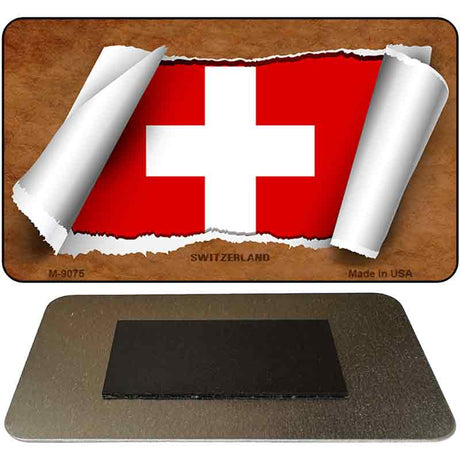 Switzerland Flag Scroll Novelty Metal Magnet M-9075