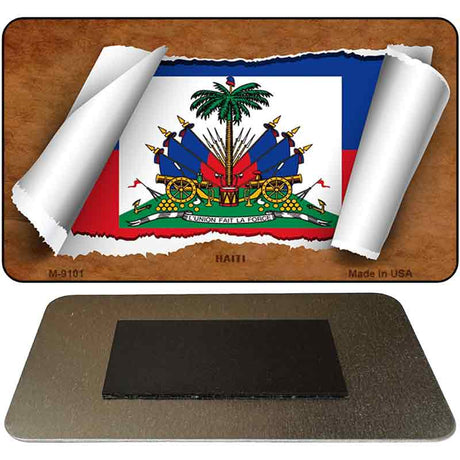 Haiti Flag Scroll Novelty Metal Magnet M-9101