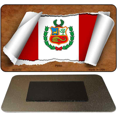 Peru Flag Scroll Novelty Metal Magnet M-9102