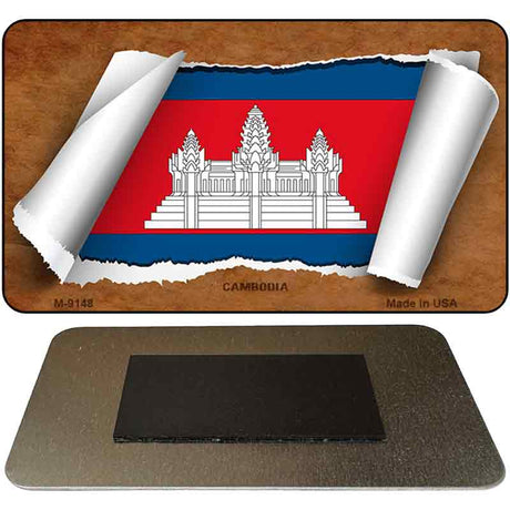 Cambodia Flag Scroll Novelty Metal Magnet M-9148