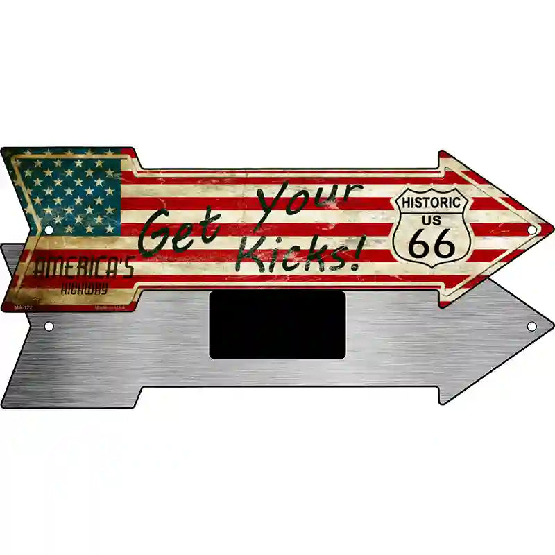 American Flag Get Your Kicks Novelty Metal Arrow Sign 8" x 2.25" (MA)