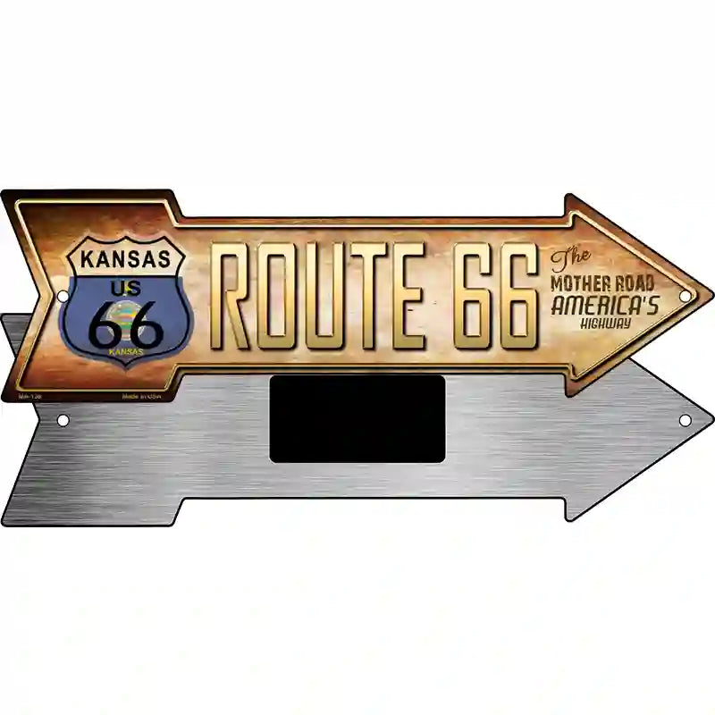 Route 66 Kansas Flag Novelty Metal Arrow Sign 8" x 2.25" (MA)