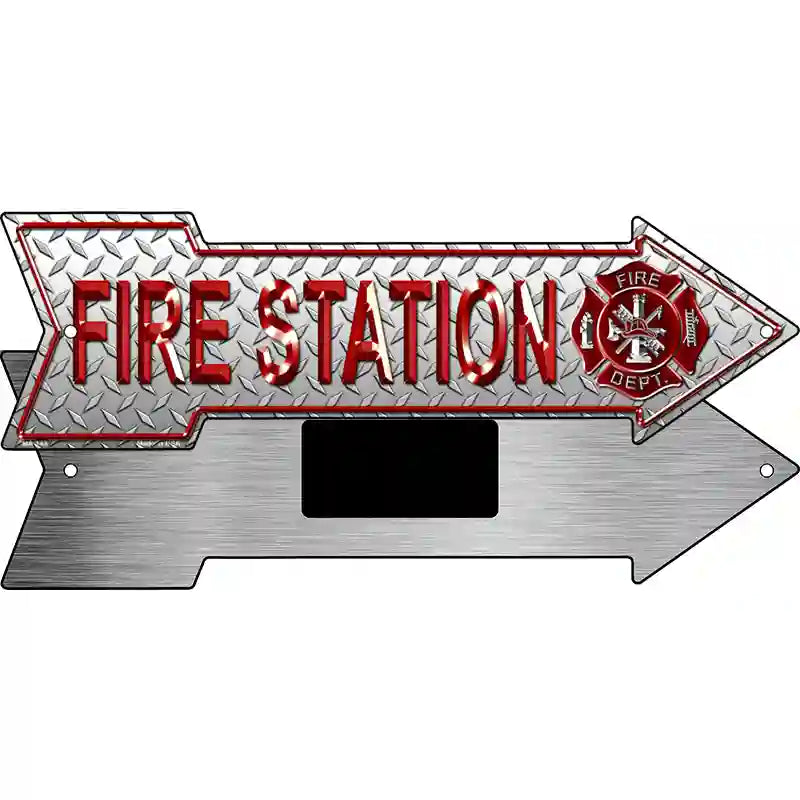 Fire Station Novelty Metal Arrow Sign 8" x 2.25" (MA)