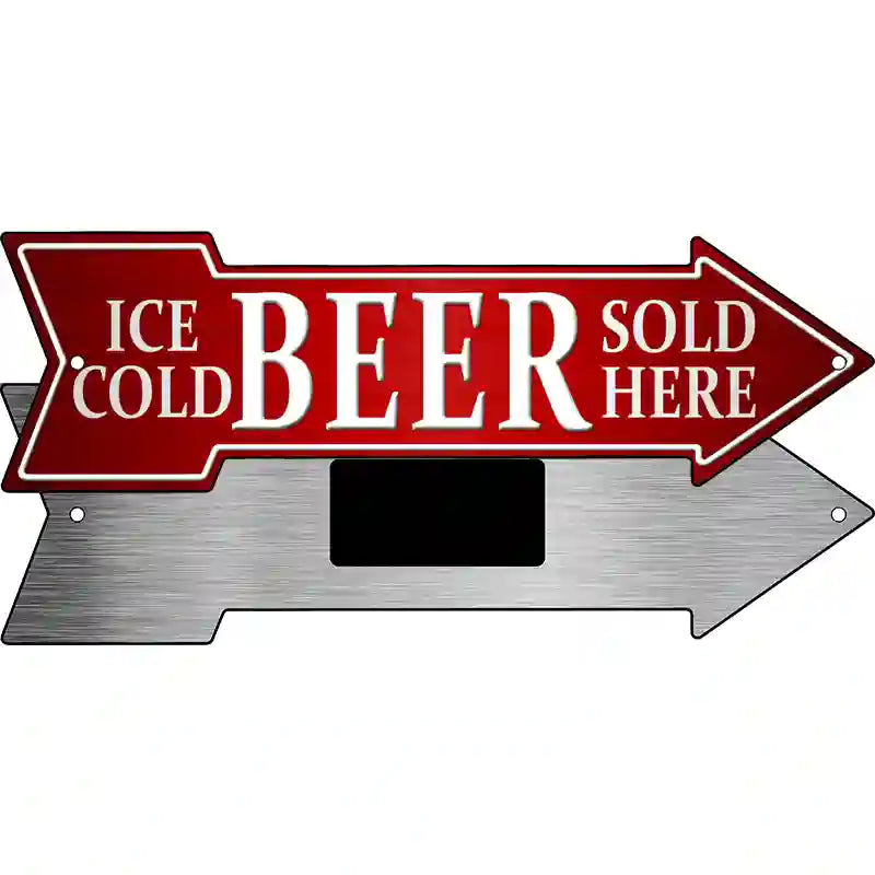 Ice Cold Beer Sold Here Novelty Metal Arrow Sign 8" x 2.25" (MA)