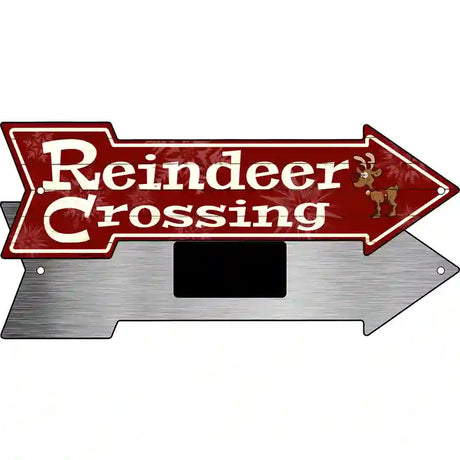 Reindeer Crossing Novelty Metal Arrow Sign 8" x 2.25" (MA)