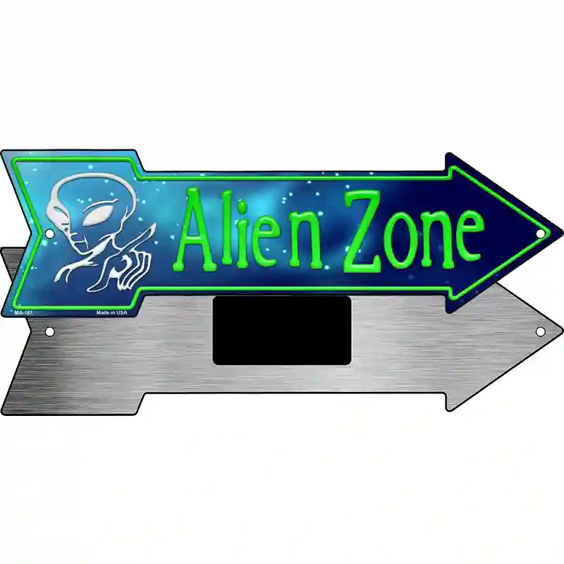 Alien Zone Novelty Metal Arrow Sign 8" x 2.25" (MA)