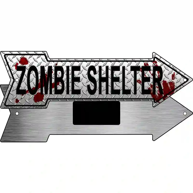 Zombie Shelter Novelty Metal Arrow Sign 8" x 2.25" (MA)