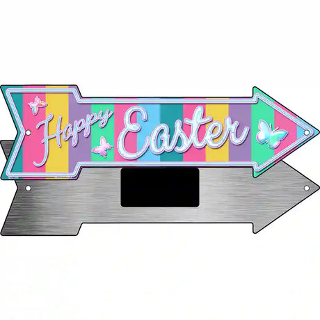 Happy Easter with Butterflies Novelty Metal Arrow Sign 8" x 2.25" (MA)