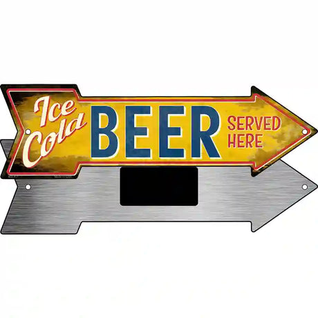 Ice Cold Beer Served Here Novelty Metal Arrow Sign 8" x 2.25" (MA)