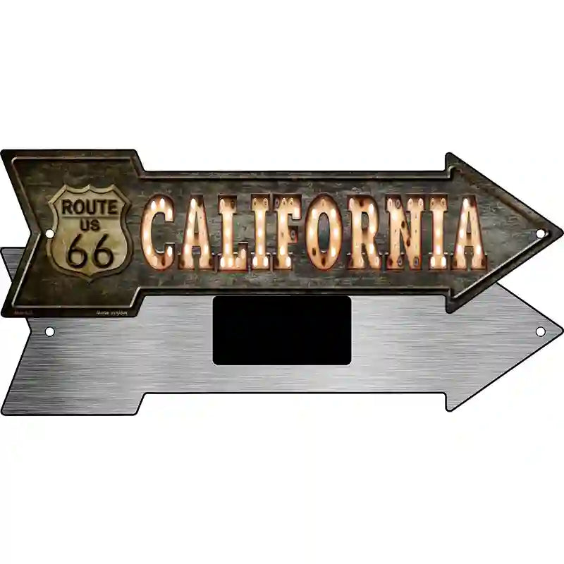 California Route 66 Bulb Letters Novelty Metal Arrow Sign 8" x 2.25" (MA)