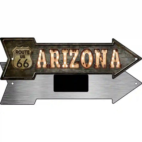 Arizona Route 66 Bulb Letters Novelty Metal Arrow Sign 8" x 2.25" (MA)