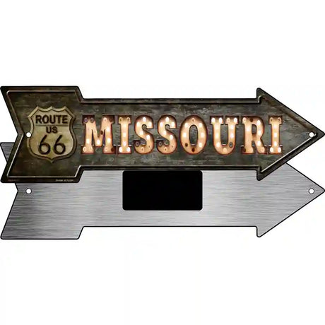 Missouri Route 66 Bulb Letters Novelty Metal Arrow Sign 8" x 2.25" (MA)