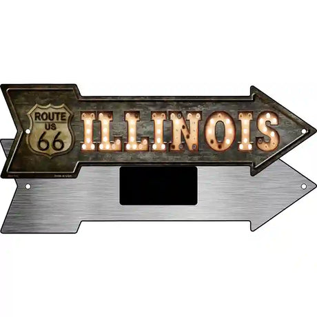 Illinois Route 66 Bulb Letters Novelty Metal Arrow Sign 8" x 2.25" (MA)