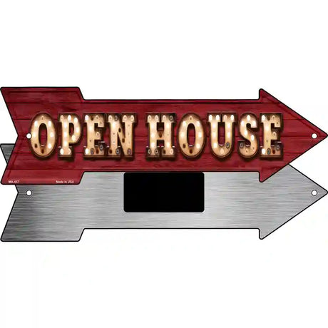 Open House Bulb Letters Novelty Metal Arrow Sign 8" x 2.25" (MA)