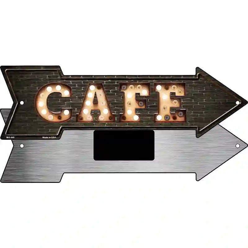 Cafe Bulb Letters Novelty Metal Arrow Sign 8" x 2.25" (MA)