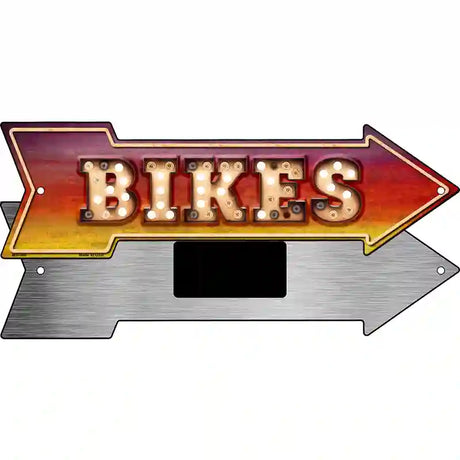 Bikes Bulb Letters Novelty Metal Arrow Sign 8" x 2.25" (MA)