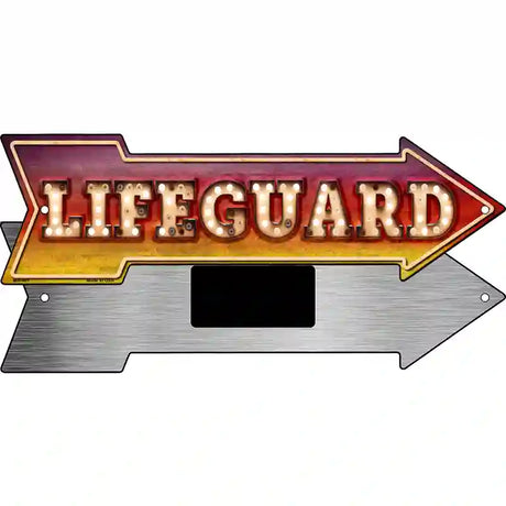 Lifeguard Bulb Letters Novelty Metal Arrow Sign 8" x 2.25" (MA)