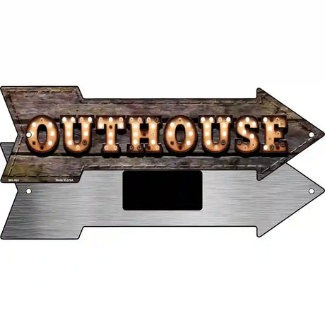 Outhouse Bulb Letters Novelty Metal Arrow Sign 8" x 2.25" (MA)