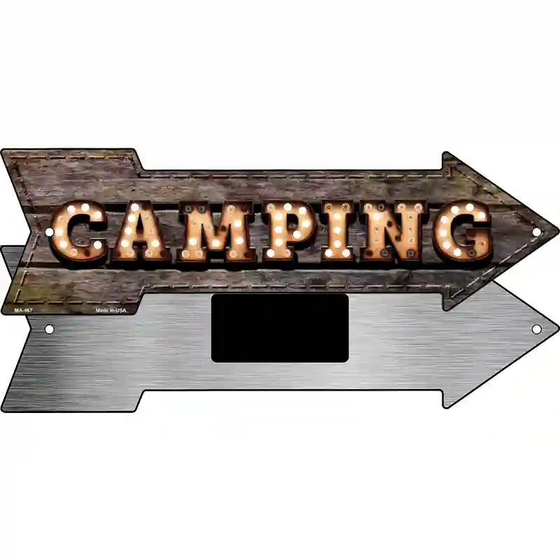 Camping Bulb Letters Novelty Metal Arrow Sign 8" x 2.25" (MA)