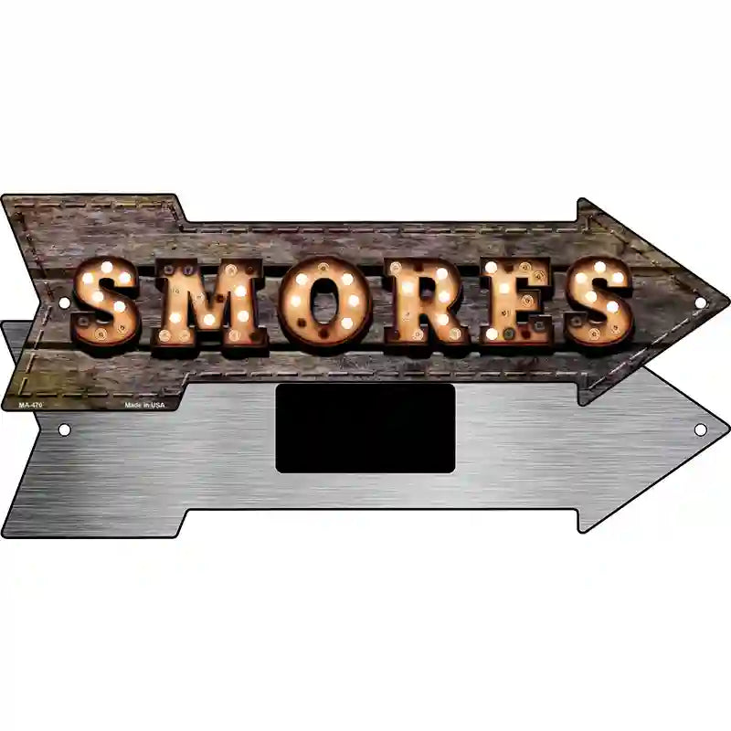 Smores Bulb Letters Novelty Metal Arrow Sign 8" x 2.25" (MA)