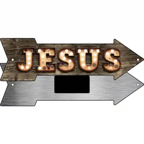 Jesus Bulb Letters Novelty Metal Arrow Sign 8" x 2.25" (MA)