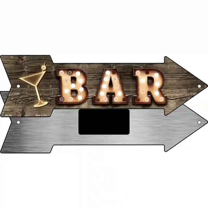 Bar With Cocktail Bulb Letters Novelty Metal Arrow Sign 8" x 2.25" (MA)