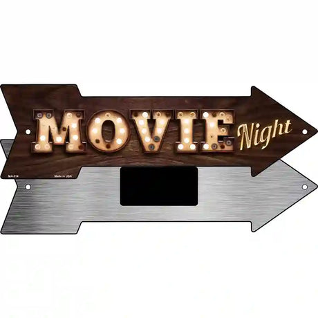 Movie Night Bulb Letters Novelty Metal Arrow Sign 8" x 2.25" (MA)