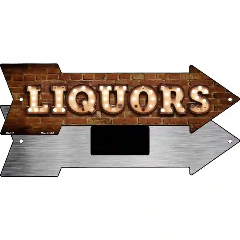 Liquors Bulb Letters Novelty Metal Arrow Sign 8" x 2.25" (MA)