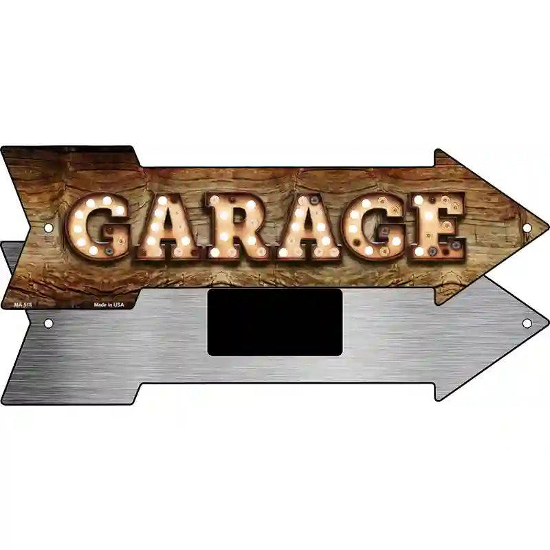 Garage Bulb Letters Novelty Metal Arrow Sign 8" x 2.25" (MA)