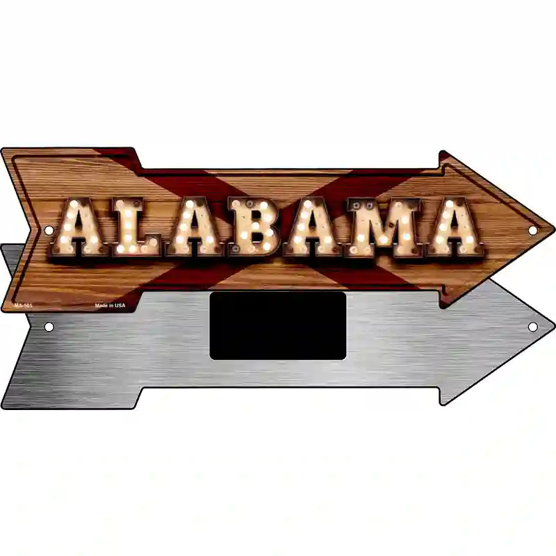 Alabama Bulb Lettering With State Flag Novelty Metal Arrow Sign 8" x 2.25" (MA)