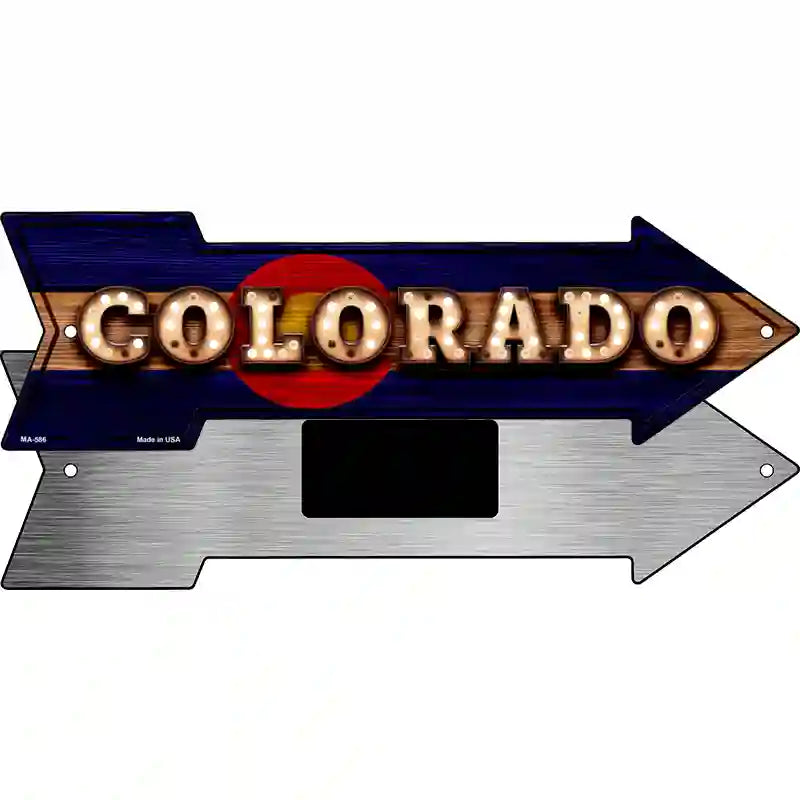 Colorado Bulb Lettering With State Flag Novelty Metal Arrow Sign 8" x 2.25" (MA)