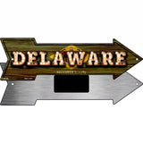 Delaware Bulb Lettering With State Flag Novelty Metal Arrow Sign 8" x 2.25" (MA)