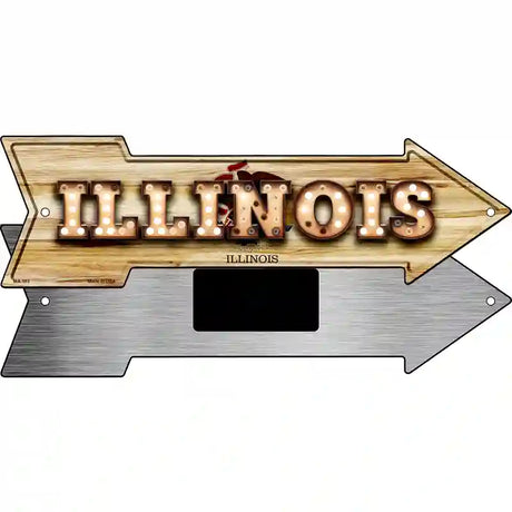 Illinois Bulb Lettering With State Flag Novelty Metal Arrow Sign 8" x 2.25" (MA)