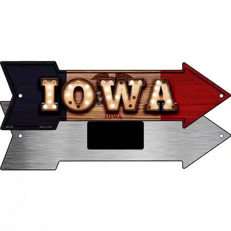 Iowa Bulb Lettering With State Flag Novelty Metal Arrow Sign 8" x 2.25" (MA)