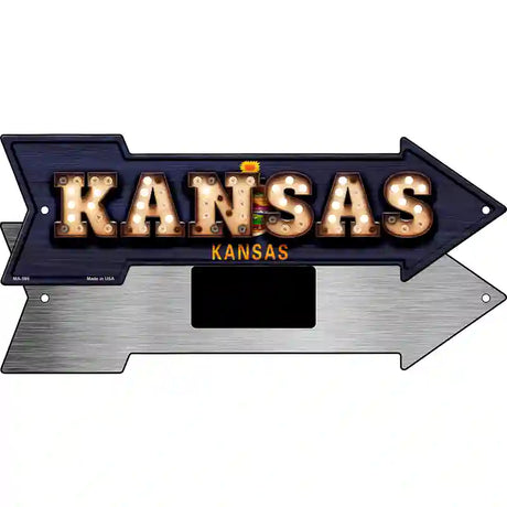 Kansas Bulb Lettering With State Flag Novelty Metal Arrow Sign 8" x 2.25" (MA)