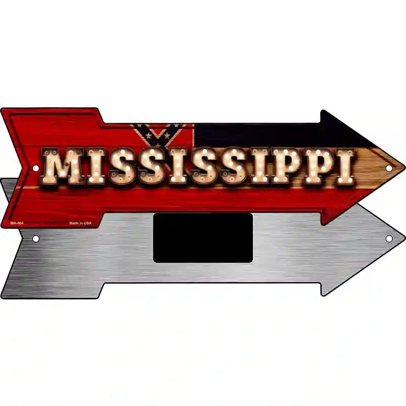 Mississippi Bulb Lettering With State Flag Novelty Metal Arrow Sign 8" x 2.25" (MA)