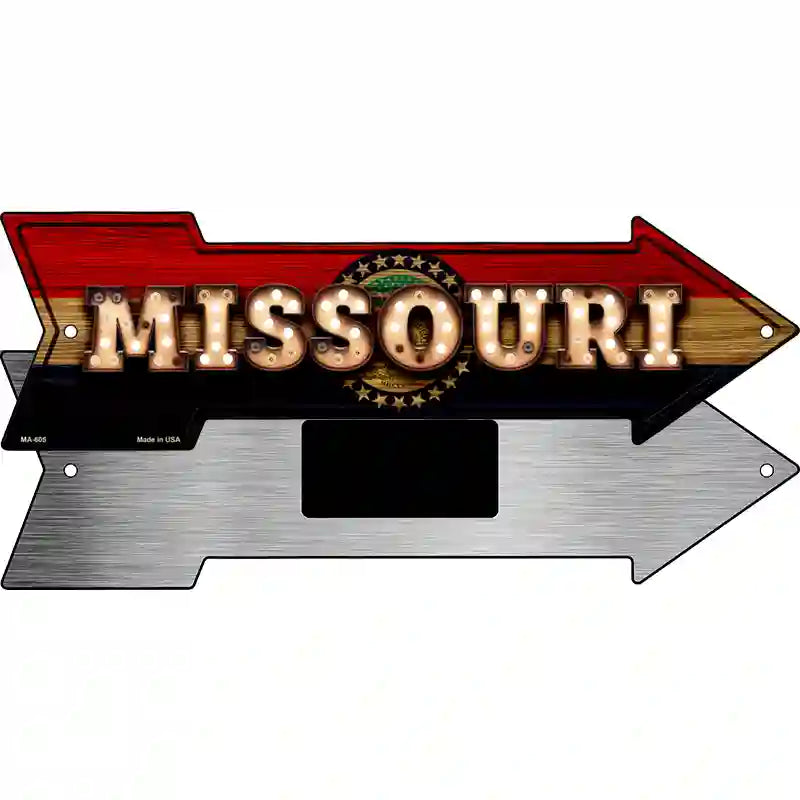 Missouri Bulb Lettering With State Flag Novelty Metal Arrow Sign 8" x 2.25" (MA)