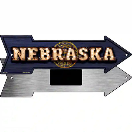 Nebraska Bulb Lettering With State Flag Novelty Metal Arrow Sign 8" x 2.25" (MA)