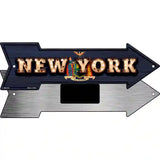 New York Bulb Lettering With State Flag Novelty Metal Arrow Sign 8" x 2.25" (MA)