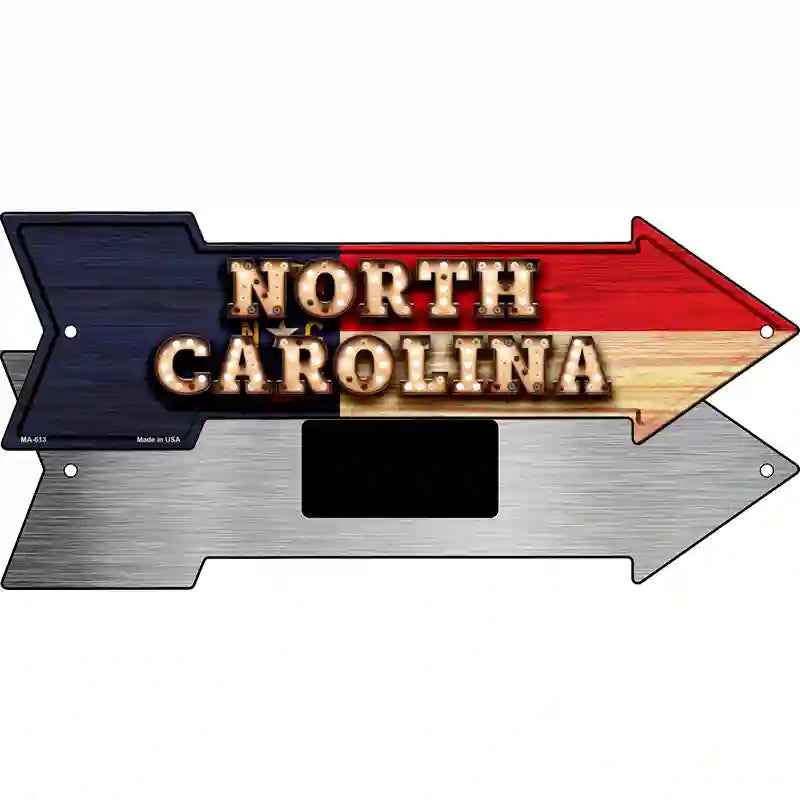 North Carolina Bulb Lettering With State Flag Novelty Metal Arrow Sign 8" x 2.25" (MA)