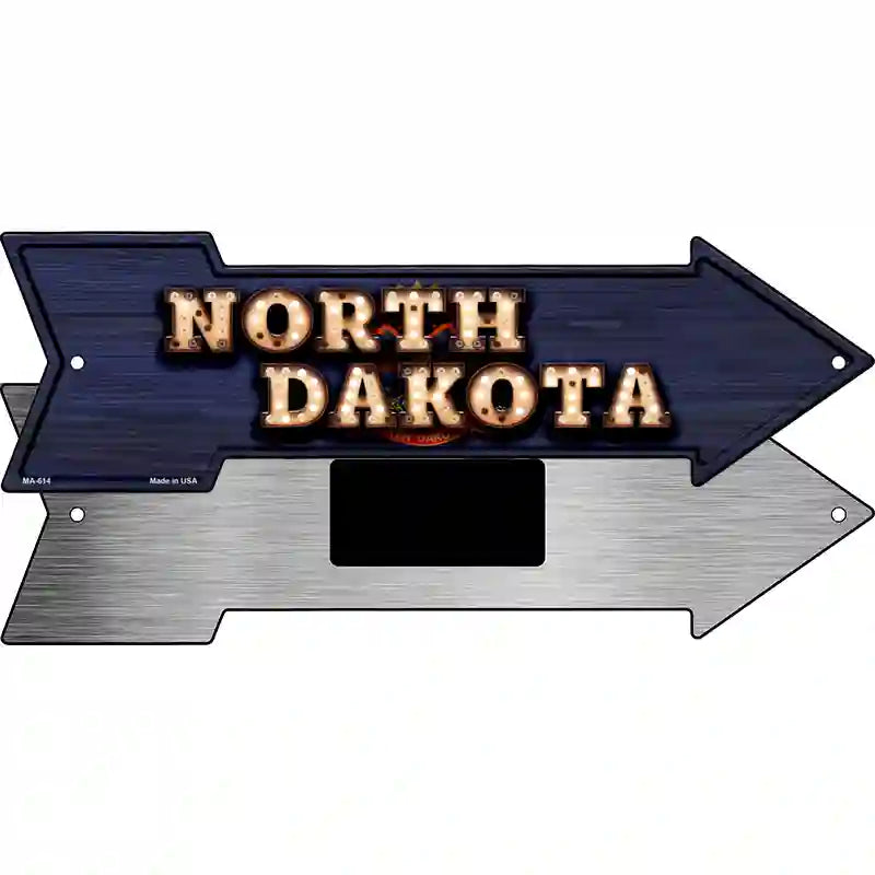 North Dakota Bulb Lettering With State Flag Novelty Metal Arrow Sign 8" x 2.25" (MA)