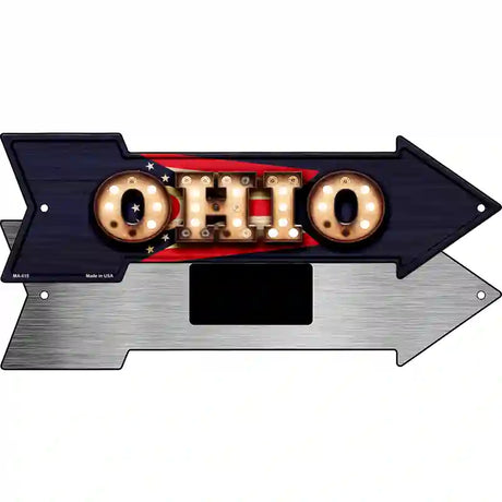 Ohio Bulb Lettering With State Flag Novelty Metal Arrow Sign 8" x 2.25" (MA)