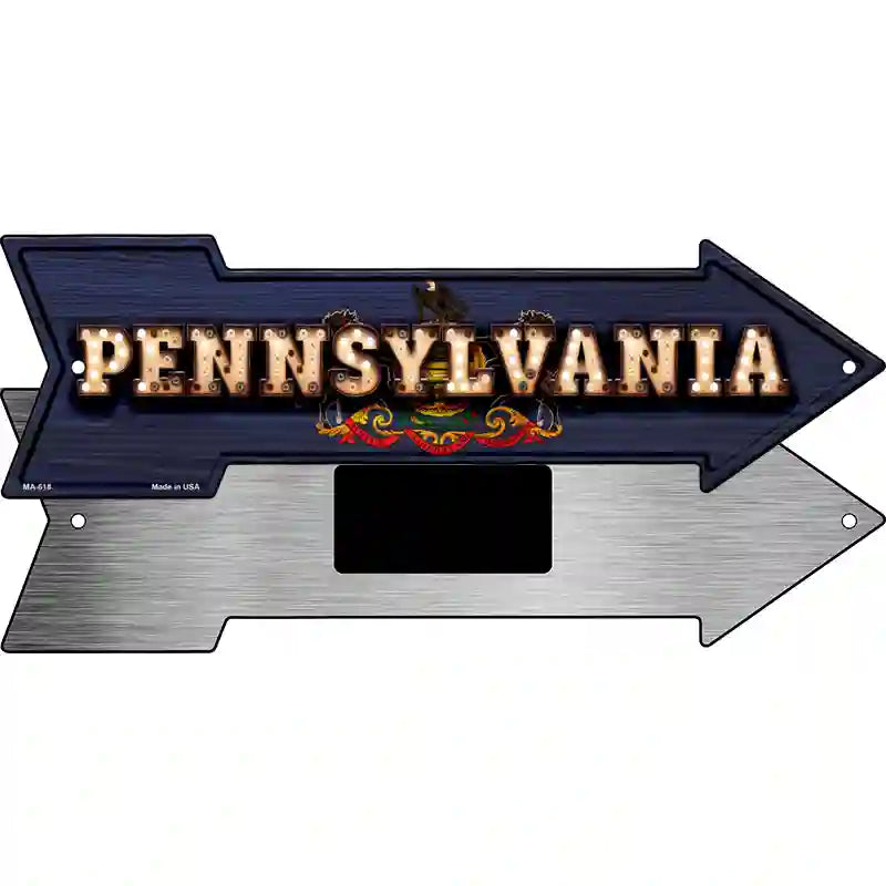 Pennsylvania Bulb Lettering With State Flag Novelty Metal Arrow Sign 8" x 2.25" (MA)