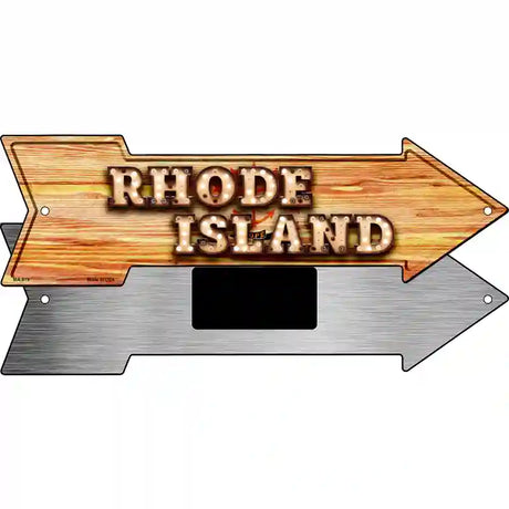 Rhode Island Bulb Lettering With State Flag Novelty Metal Arrow Sign 8" x 2.25" (MA)